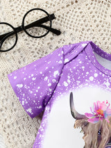 Adorable Baby Girl Romper Set - Cow Head Flower Short Sleeve Triangle Design, Long Flared Trousers with Vibrant Floral Print, Soft and Breathable Fabric, Comfortable Wear for Newborns