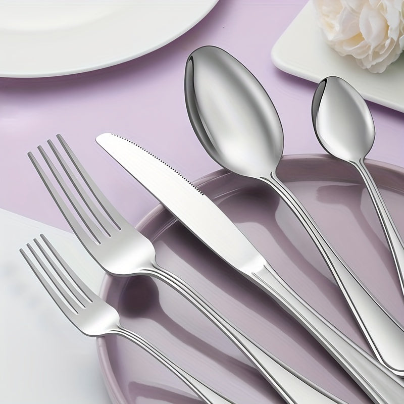 48 piece silverware set including 8 steak knives service, suitable for 8 people with advanced stainless steel tableware set, spoon and fork set, dishwasher washable, stylish design