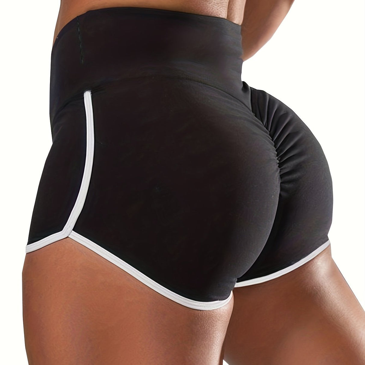 Ruched Contrast Trim Sport Shorts for Women, Casual Athletic Binding Shorts