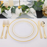 50pcs Gold Plastic Plates with Silverware, Gold Dinnerware Set Perfect for Wedding Includes: 10 Dinner Plates 10.25", 10 Salad Plates 7.5", 10 Gold Silverware Sets, White Gold Plates for Party, Holidays, Hand washable and reu
