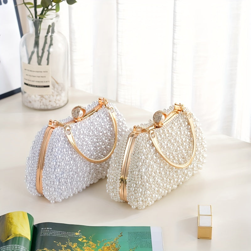 Luxurious Pearlized Evening Clutch Bag - Clutches with Chain Strap, Crossbody & Handheld Style for Women, Perfect for Parties, Banquets, Prom, and Formal Events - Versatile Mini Purse with Elegant Design and Sophisticated Loo