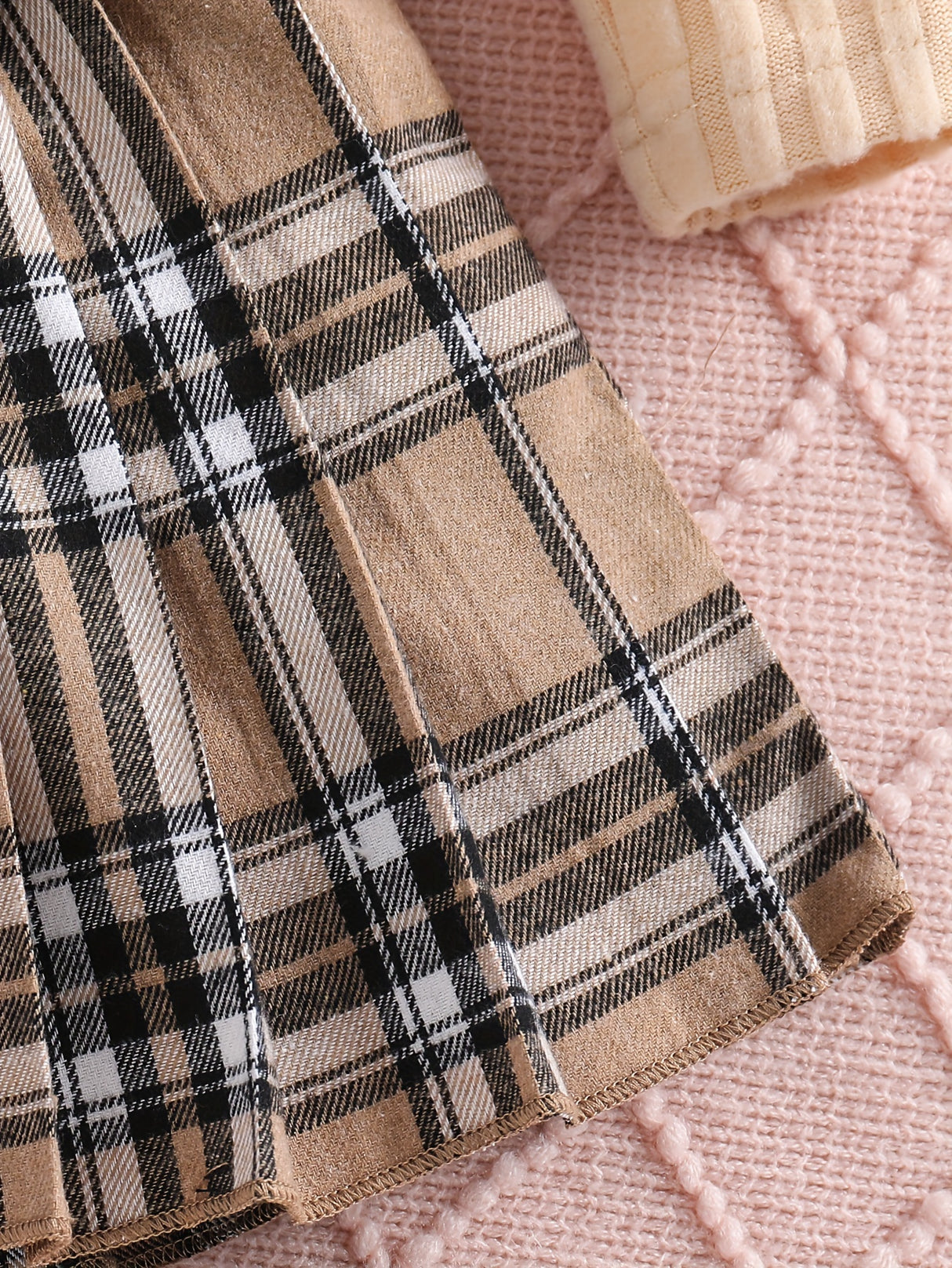Girls 2pcs Ruffle Trim Long Sleeve Top + Plaid Skirt With Bow Belt Kids Clothes Spring Fall Gift