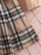 Girls 2pcs Ruffle Trim Long Sleeve Top + Plaid Skirt With Bow Belt Kids Clothes Spring Fall Gift