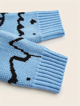Cute Cats Pattern Knitted Sweater, Men's Casual Warm Slightly Stretch Crew Neck Pullover Sweater For Men Fall Winter