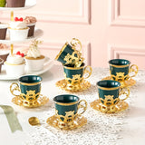 Sakura Train Set, Turkish Arabic Coffee Cups And Saucers, Espresso Cups With Saucer Plates And Spoons, Ceramic Tea Sets With Gift Box, 2.8 OZ (Golden)