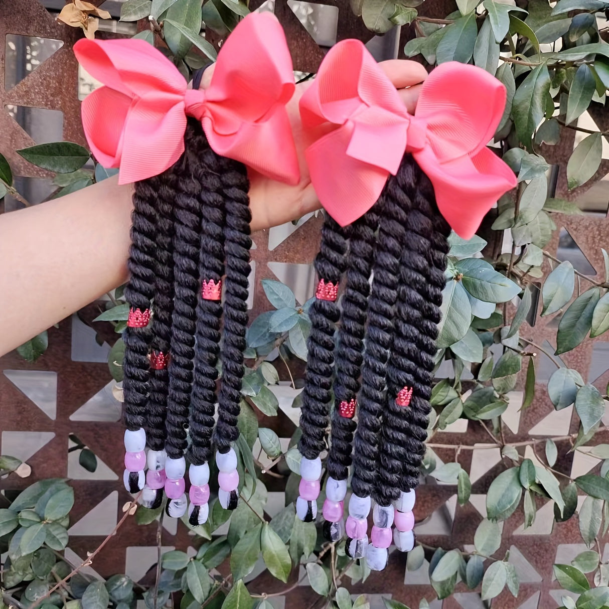 2pcs Delicate Braided Ponytail Hair Extensions - Exquisite Beads Decorations, Twist Dreadlocks Design, Stylish Ponytails, Adorable Hair Bows - Perfect for Girls and Young Women, Ideal for Casual Daily Wear, Leisure Activities