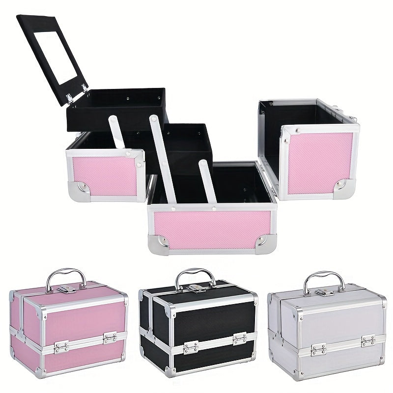 Professional Makeup Artist Travel Case - 6.7x6.7x9" Portable Cosmetic Organizer with Mirror, Brush Holder & Lockable Key - Ideal for Jewelry Storage & Bathroom Essentials