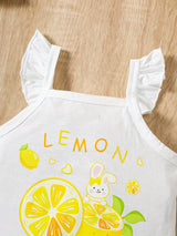 5pcs Baby Girls' Summer Rompers | Cute Fruit & Floral Print with Ruffled Straps | Soft Knit Fabric, Elastane & Polyester Blend | Button Closure | Multi-Color Pastel Yellow & White | Ideal for Playful Infants, Baby Girl Clothe