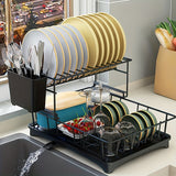 1pc Dish Drainer Rack, Compact Plastic Kitchen Organizer For Plates, Bowls And Silverware, Multi-Functional Drying Storage Holder With Drainboard For Home Use
