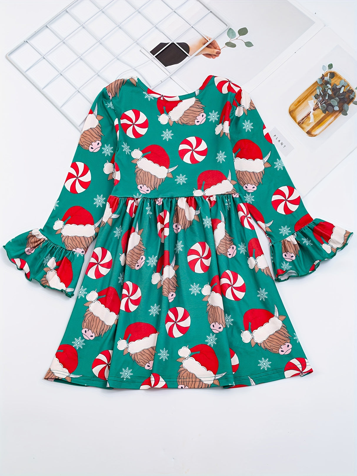 Festive Girls' Christmas Party Dress - Casual & Stretchy Santa Claus & Candy Graphic Kids Clothes for Girls