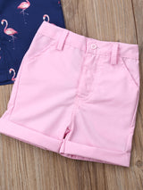 Youngsters Youngsters Boys Clothes Set, Summer Youngsters Flamingo Print Shirt Top+Solid Shorts, Perfect for Outdoor