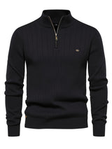 Men's Casual Cotton Warm Slightly Stretch Half Zipper Stand Collar Pullover Sweater For Men Fall Winter