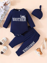 3pcs Baby Boy Long-sleeved Romper + Trousers + Hat, Casual Cotton Set