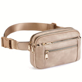 [Synthetic Leather Fanny Pack] 1pc Synthetic Leather Women's Casual Fanny Pack - Adjustable Strap Crossbody Belt Bag with Zipper Closure and Lining, Solid Color Waist Bag