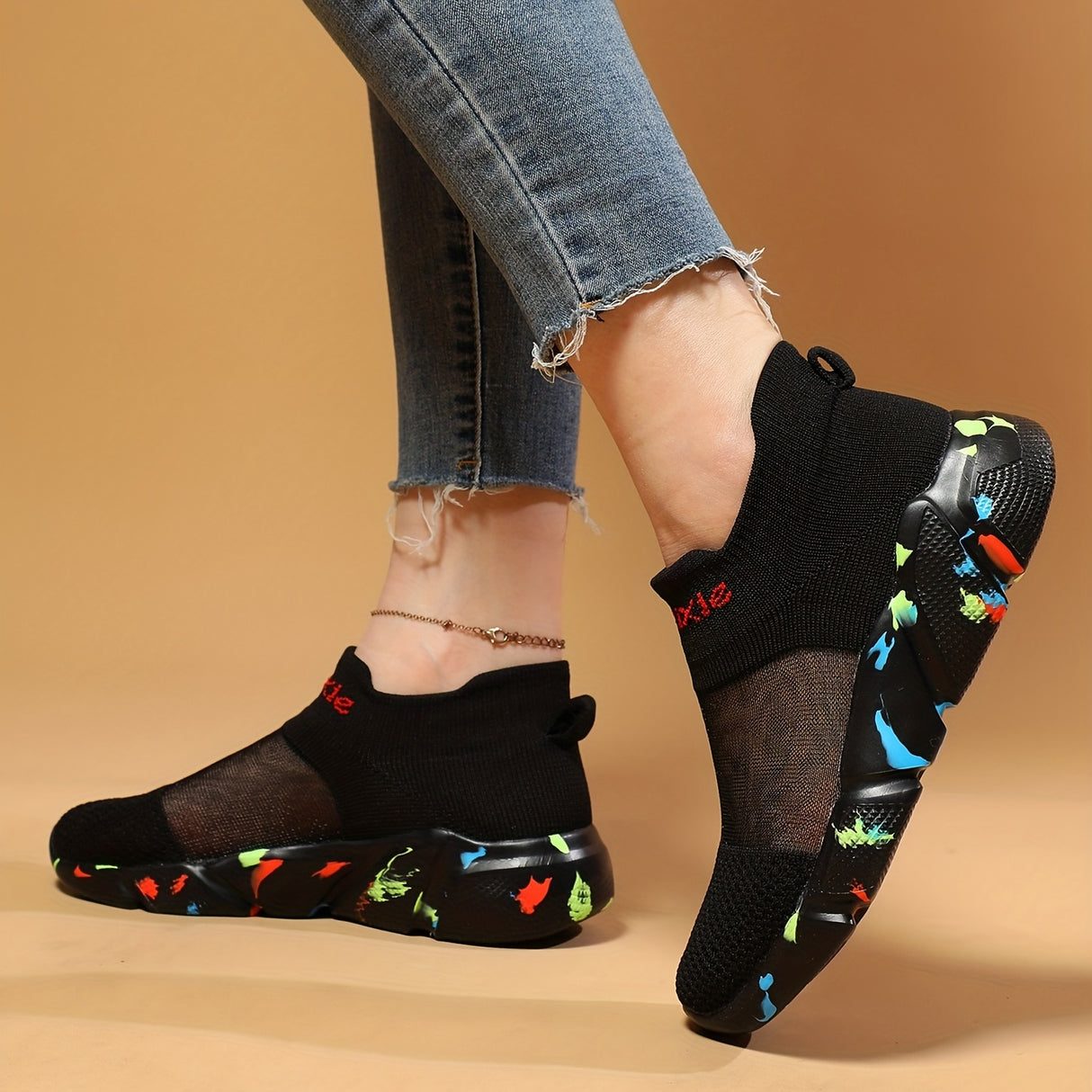 Women's Mesh Sports Shoes, Comfort Knit Low Top Running Shoes, Casual Breathable Walking Slip-On Shoes
