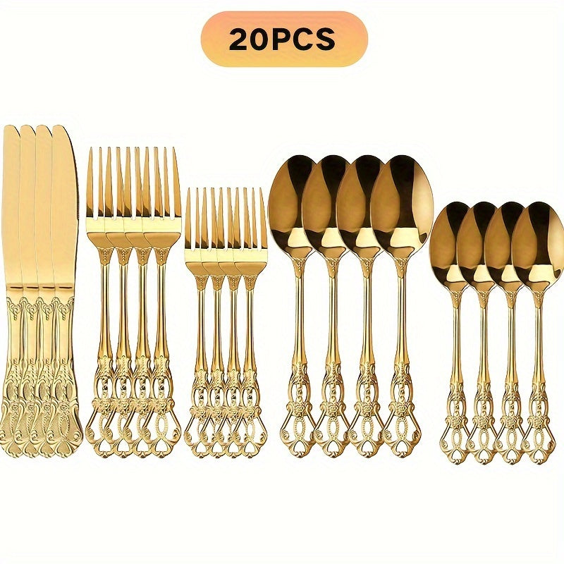 20/30pcs Vintage Baroque Style  Silverware Set, Elegant Dinnerware for Weddings, Restaurants, and Home Dining