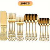 20/30pcs Vintage Baroque Style  Silverware Set, Elegant Dinnerware for Weddings, Restaurants, and Home Dining