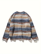 Vintage Geometric Pattern Knit Sweater - Unisex Adult Casual Loose Fit Top with Round Neck, Acrylic Fabric, Elastic Casual Sweater for Men and Women, Spring/Fall Collection