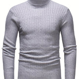 All Match Knitted Solid Sweater, Men's Casual Warm High Stretch Turtleneck Pullover Sweater For Men Fall Winter, Old Money Style