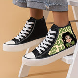 Anime Girl Pattern Lightweight High Top Breathable Canvas Sneakers, Round Toe Flat Classic Lace Up Wear Resistance Skate Shoes, Non Slip Casual Versatile Walking Shoes Running Shoes