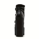 [High Heel Goth Motorcycle Boots] Women's Goth Motorcycle High Heel Boots, Block Heels Lace Up And Zipper Round Toe Platform Ankle Boots, Y2K Style Boots