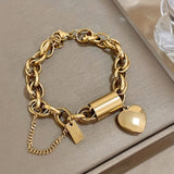 Punk Chunky Golden Color Thick Chain Stainless Steel Bracelets Fashion Design Heart Love Pendant Wrist JewelryNew Year's Gifts Valentine's Day Gifts