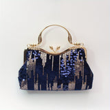Luxurious Sequins Velvet Evening Clutch Bag - Women's Elegant Handbags for Banquet Wedding Party - Glitter Top Ring, Velvet Fabric, Small Size, Stylish Accessory for Formal Occasions