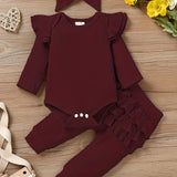 Baby Girl Clothes Newborn Romper Long Sleeve Infant Outfits 3pcs Ruffle Tops + Pants + Headband 0-18 Months, Infant Fall Wear | Bow Adorned Outfit | Soft Newborn Clothes, Newborn Girl Clothes, Perfect for Outdoor