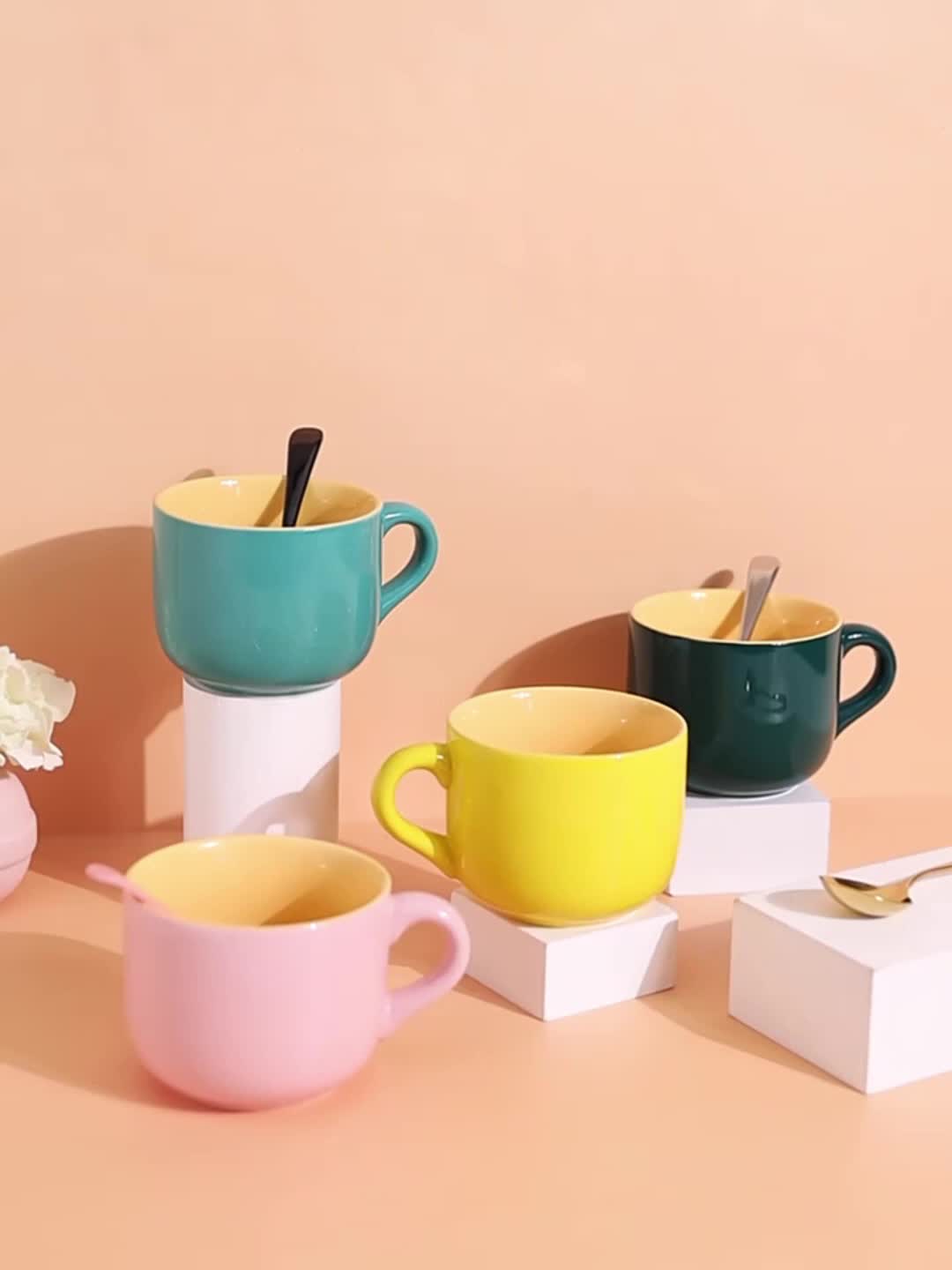 1pc Large-Capacity Solid Color Ceramic Mug - Coffee Cups & Mugs for Breakfast, Oatmeal, Coffee, Tea, and Water - Creative Household Essentials with Durable Design and Easy Grip Handle