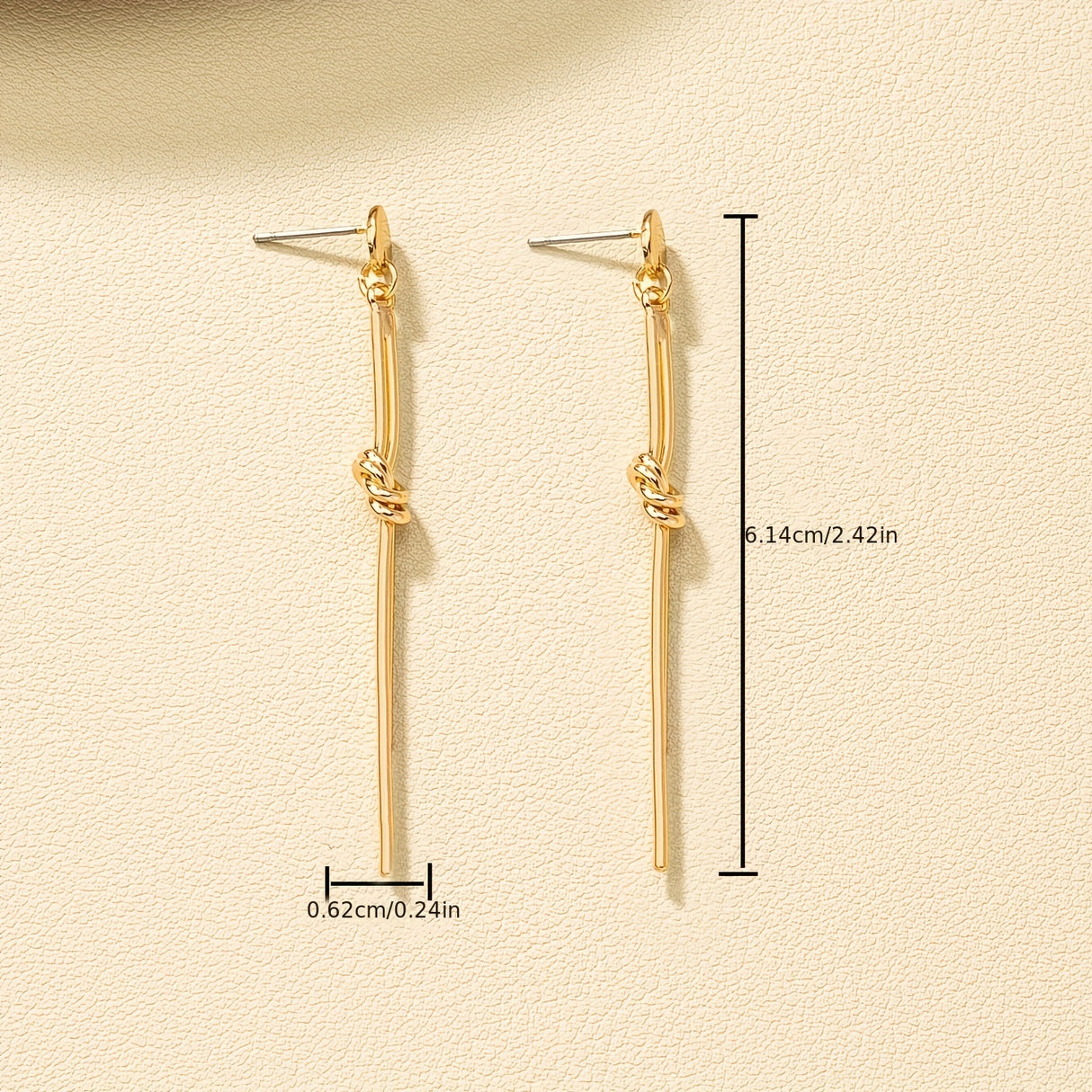 Knot Detail Drop Earrings Simple Metal Long Thread Shape Dangle Earrings Simple Daily Party Earrings
