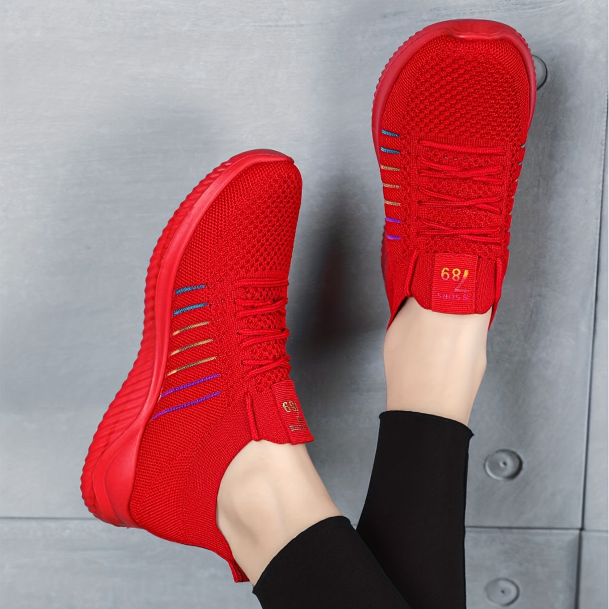Womens Lightweight Lace Up Running Shoes - Fashionable Ventilated Striped Design - Durable Outdoor Walking Sneakers for Casual Daily Wear