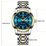 Elegant Date Week Waterproof Luminous Quartz Watch, Stainless Steel Sports Men's Watches