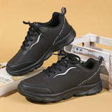 Women's Black Non-slip Sneakers, Casual Lace Up Faux Leather Running Shoes, Lightweight Outdoor Jogging Shoes