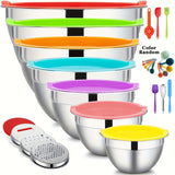 Mixing Bowls With Airtight Lids Set, 26PCS Stainless Steel Bowls With Grater Attachments, Non-Slip Bottoms & Kitchen Gadgets Set