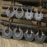 Boho Hollow Dangle Earrings - Vintage Ancient Silver U-Shaped Jewelry for Women