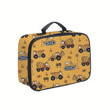 Excavator Print Pattern Double Shoulder Backpack, Boys' Large Capacity Yellow Polyester School Bag