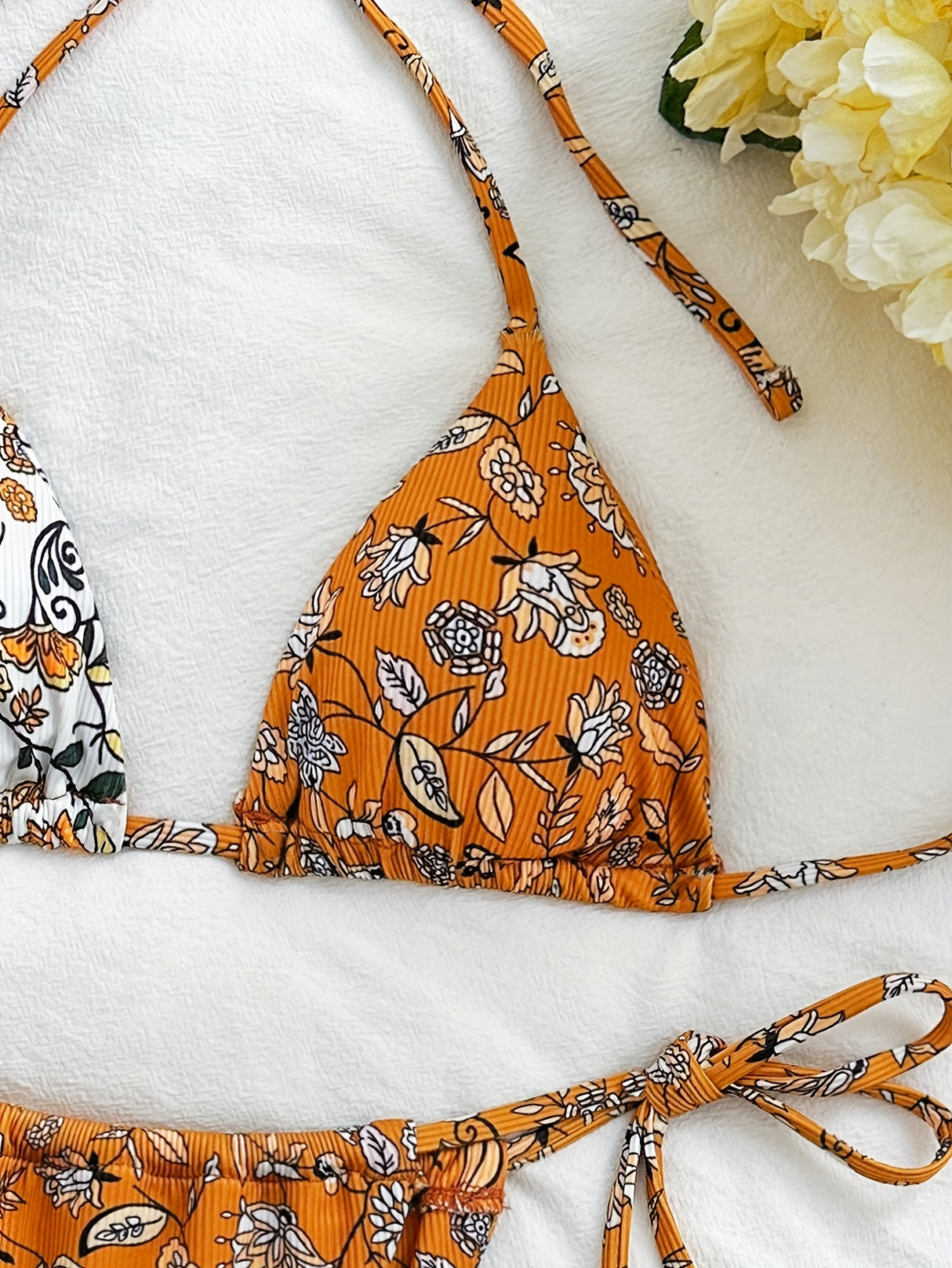 New European And American Floral Tie Bikini Two-piece Set Sexy Split Swimsuit For Women Beach Vacation Swimsuit For Women