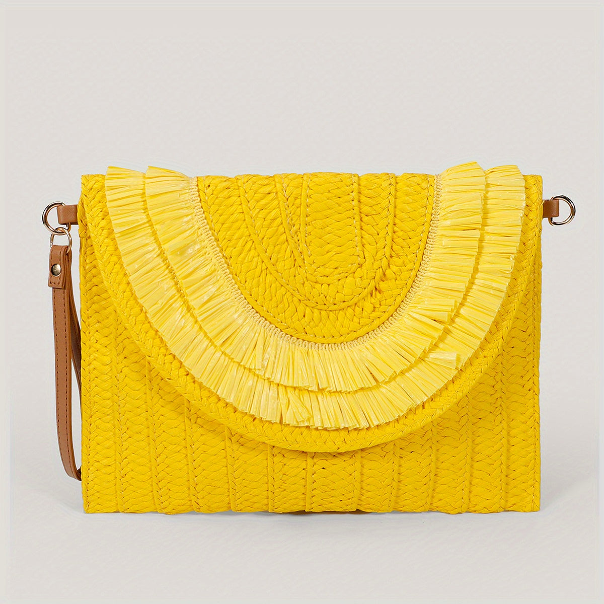 Trendy Fringe Straw Clutch Bag - Fashionable Woven Design with Secure Flap Magnet Closure - Stylishly Versatile Solid Color Purse & Wristlet