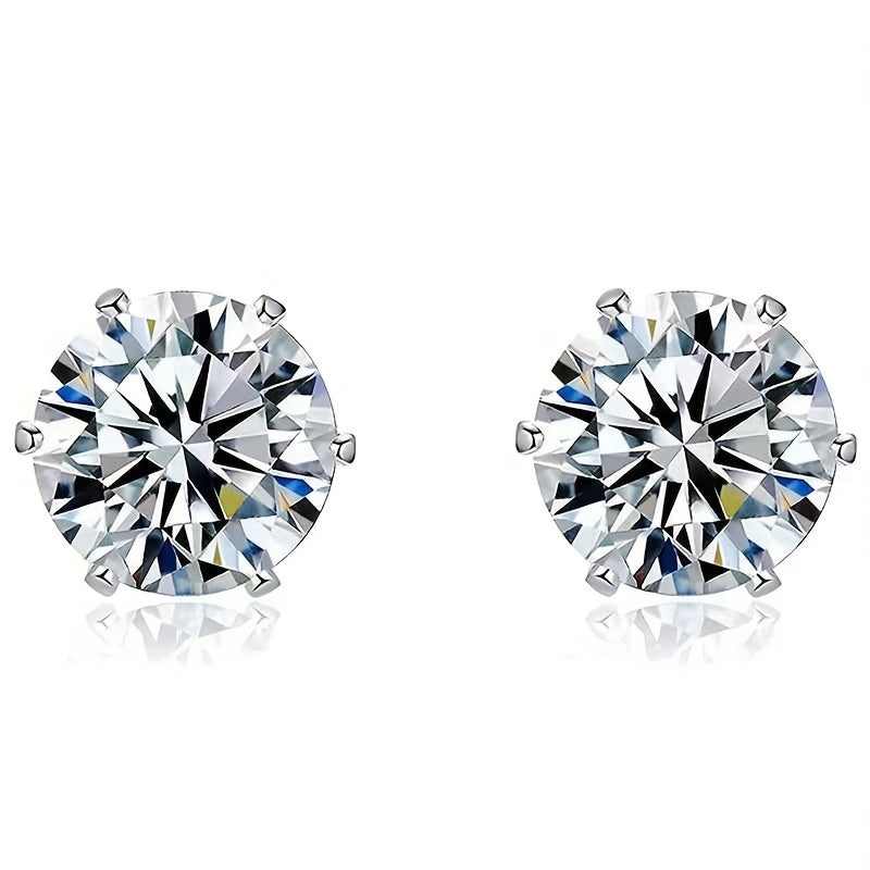 Sparkling Stainless Steel 6-Prong zirconia Stud Earrings Hypoallergenic Daily Decor Earrings 18K Gold Plated Ear Bone Buckle Jewelry