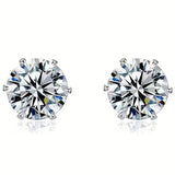Sparkling Stainless Steel 6-Prong zirconia Stud Earrings Hypoallergenic Daily Decor Earrings 18K Gold Plated Ear Bone Buckle Jewelry