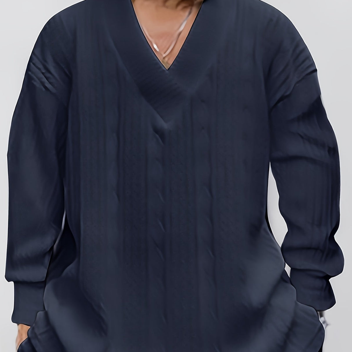 Cotton Blend Loose All Match Knitted Cable Sweater, Men's Casual Warm Slightly Stretch V Neck Pullover Sweater For Men Fall Winter, Old Money Style