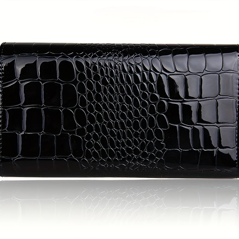 Elegant Clutch Bag For Women, Crocodile Pattern Envelope Handbag, Luxury Patent PU Leather Flap Purse