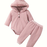 Adorable Baby Girl Hooded Romper and Pants Set - Soft and Comfortable Long Sleeve Outfit for Infants