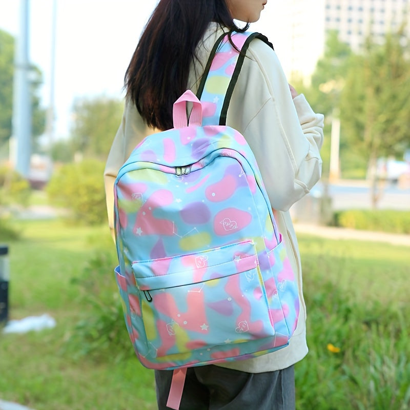 Vibrant Tie Dye Cartoon Pattern Backpack - Spacious School Bag with Insulated Lunch Box, Pencil Case, and Multiple Compartments for Organized School Use