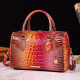 Luxury Crocodile Pattern Handbag, Retro Genuine Purse, Women's Classic Boston Bag & Shoulder Bag