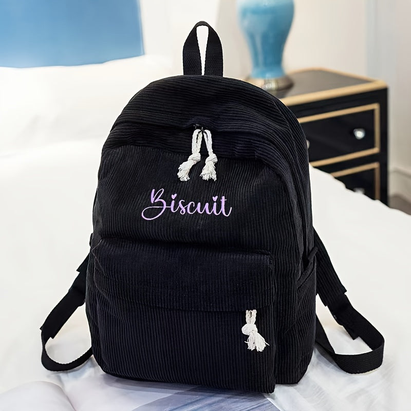 Personalized Embroidered Name Corduroy Backpack, School Bag