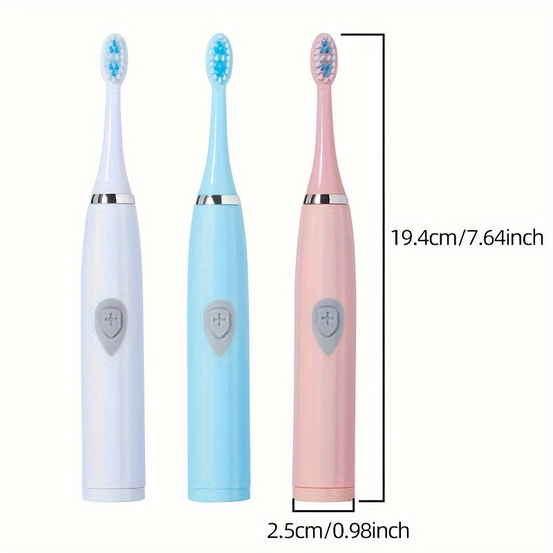 Portable electric toothbrush that doesn't require charging, with tapered soft bristle brush head for adults
