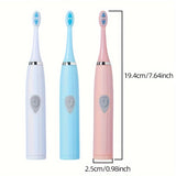 Portable electric toothbrush that doesn't require charging, with tapered soft bristle brush head for adults