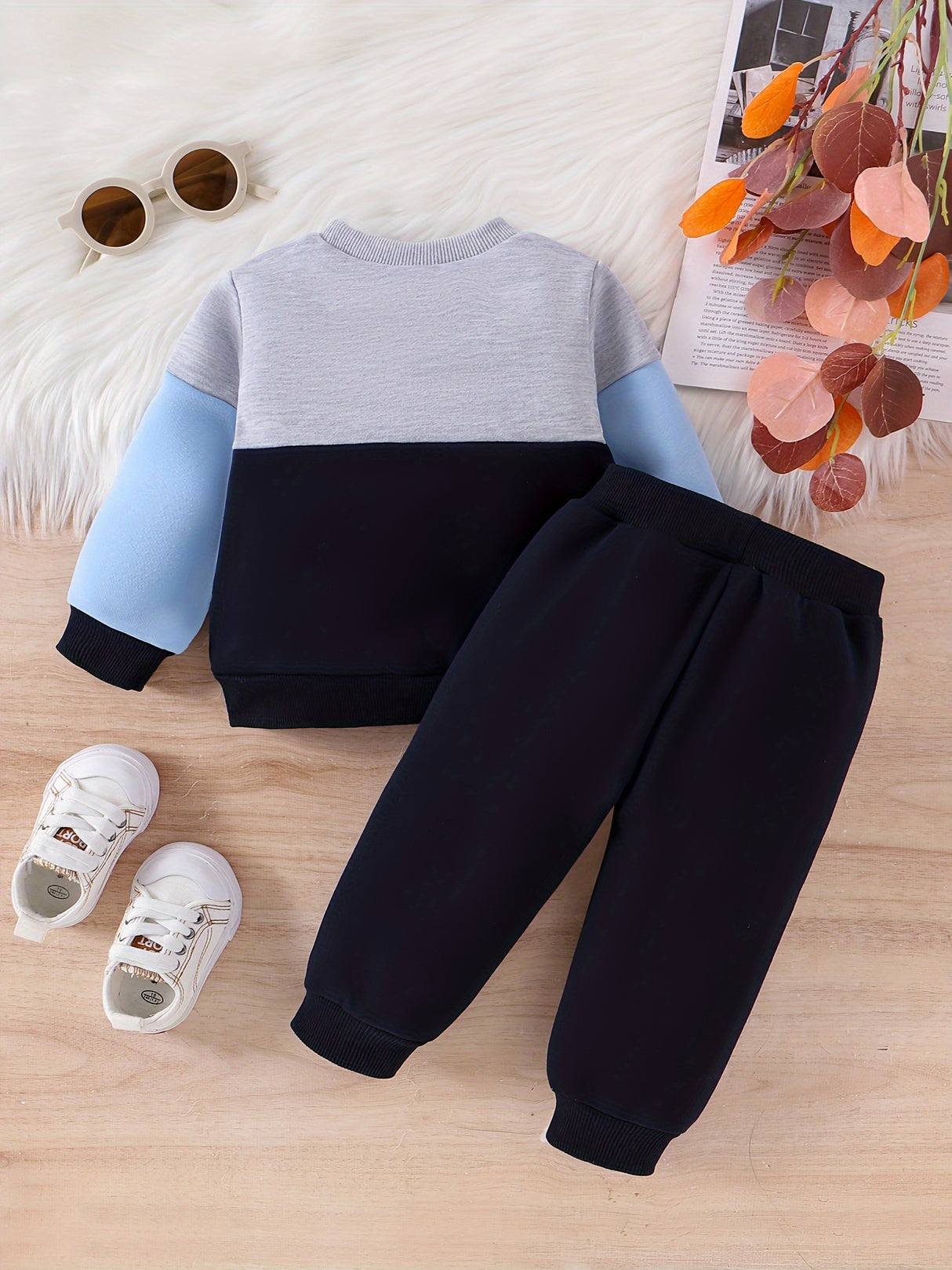 CETEPY Toddler Baby Boys Clothes Autumn Winter Outfits Color Block Long-sleeved Top + Trousers WIth Pockets Sets 6 Months-3 Years, for Outdoor