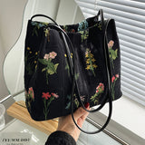 Embroidered Print Tote Bag, Stylish Collapsible Shoulder Bag, Perfect Crossbody Bag For Daily Use